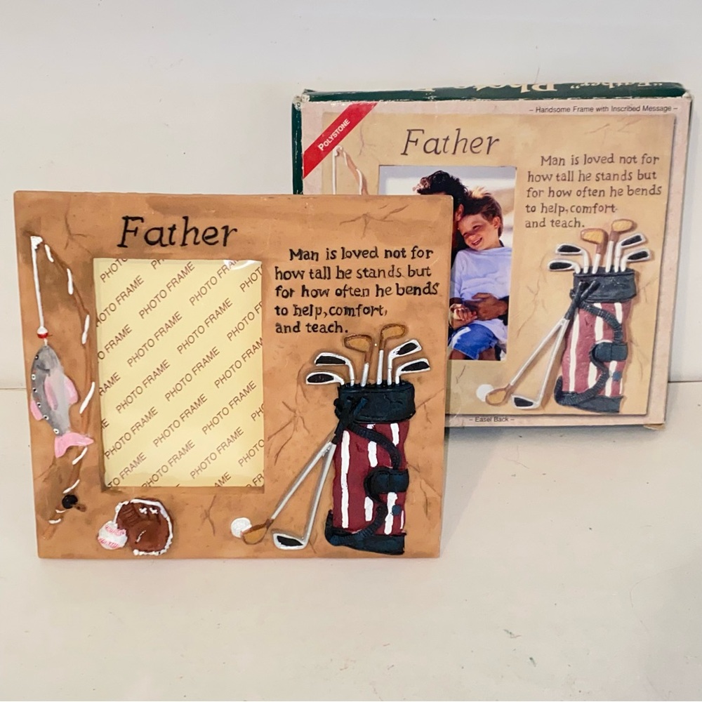 Vintage 3D Polystone Resin Father & Quote Photo Picture Frame Golf Fishing Sport